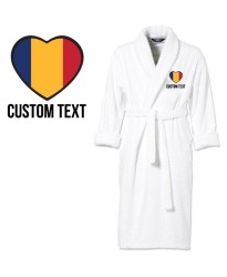 Romania Flag Heart Shape Embroidery Logo with Custom Text Embroidered Bathrobes